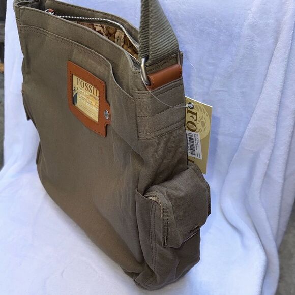 Vintage Fossil Voyages Crossbody Bag Ripstop Khaki Green Canvas Map Liner Y2K - Picture 13 of 13